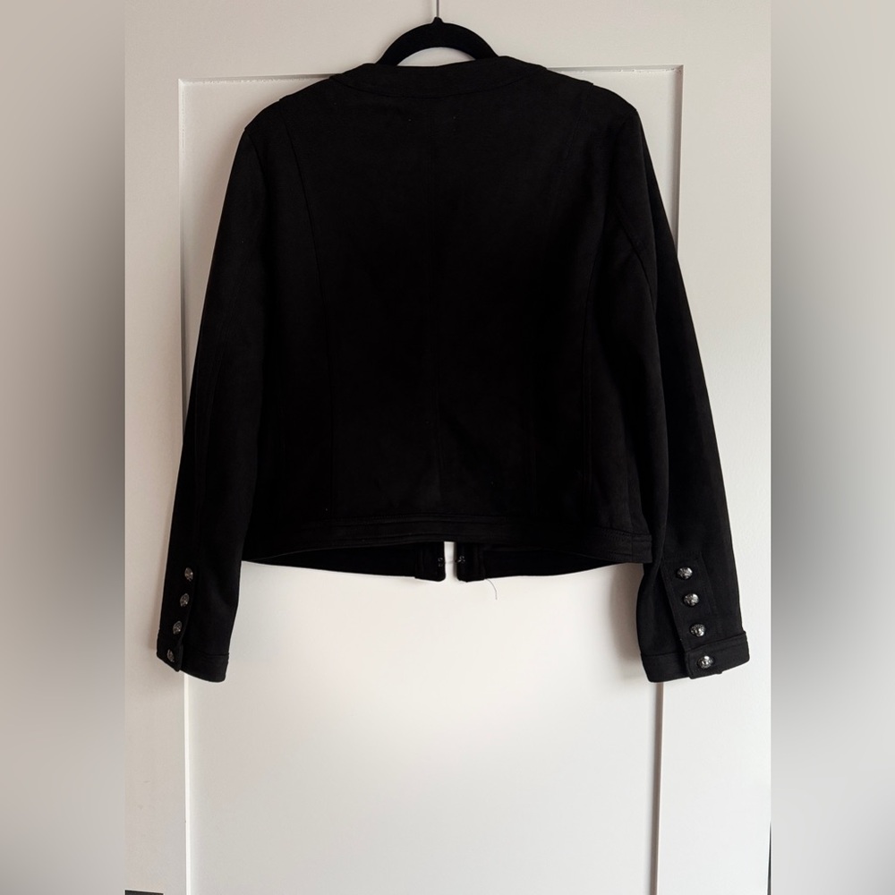 Carmen Marc Valvo Black Faux Suede Military Jacket Medium | Pockets - Picture 3 of 10